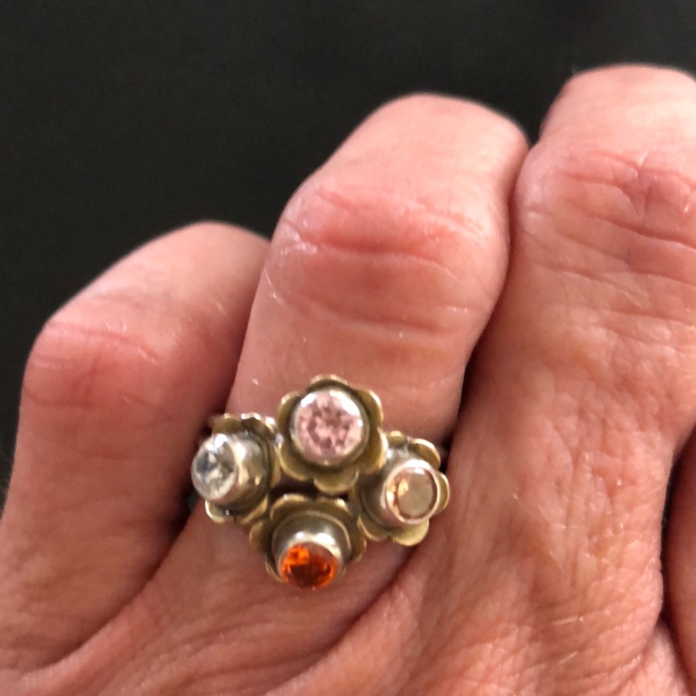 Vintage Sterling Silver Ring w Multi Colored Gems